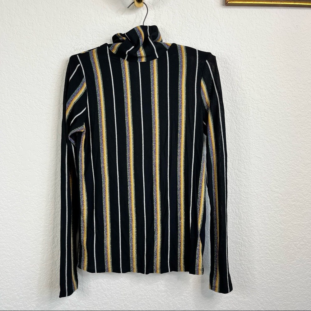 Zara Turtleneck Metallic Striped Knit Top